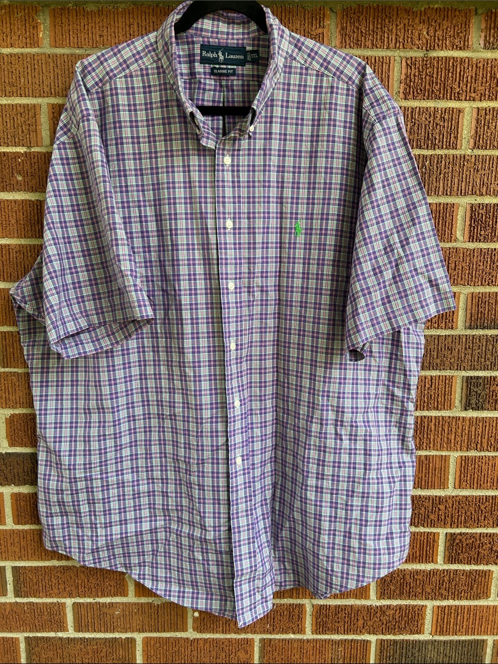 Ralph Lauren Purple and White Plaid Short-Sleeve Button-Down Shirt
